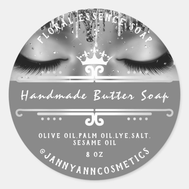 Sticker Rond Beurre Soap Cosmétique Gris Royal Princess Lashes (Devant)