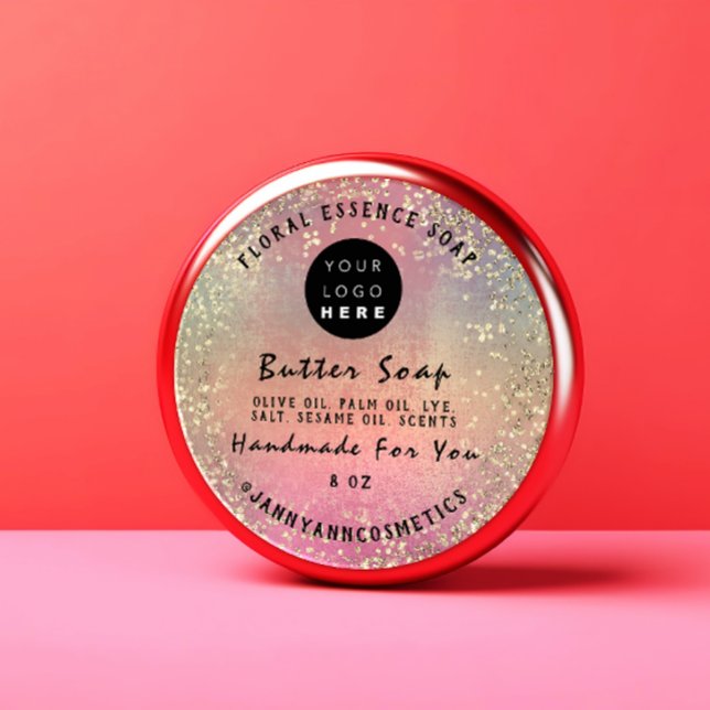 Sticker Rond Beurre Soap Cosmétique Rose fait main Logo Confett (Créateur téléchargé)