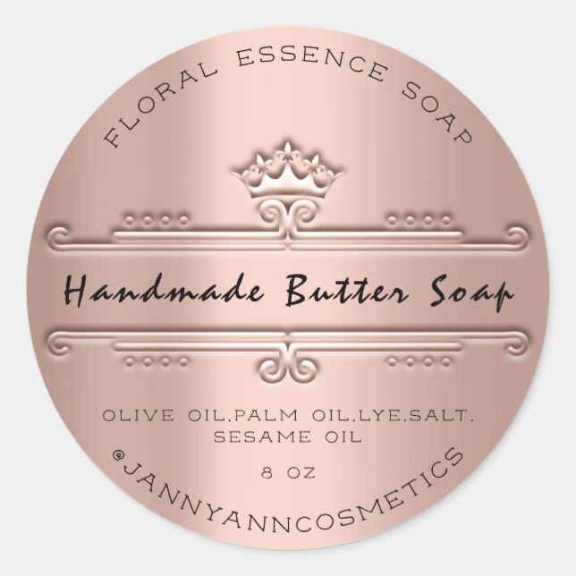 Sticker Rond Beurre Soap Cosmétique Royal Crown Rose Luxe (Devant)