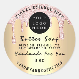 Sticker Rond Beurre Soap Cosmétiques Rose d'or à la goutte fait