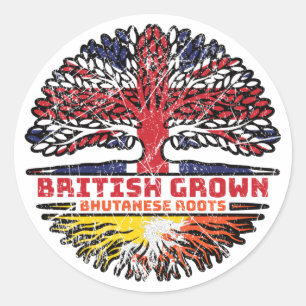Sticker Rond Bhoutan Britanniques Royaume-Uni Drapeau des racin