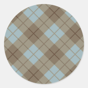 Sticker Rond Biais Plaid en bleu et Brown