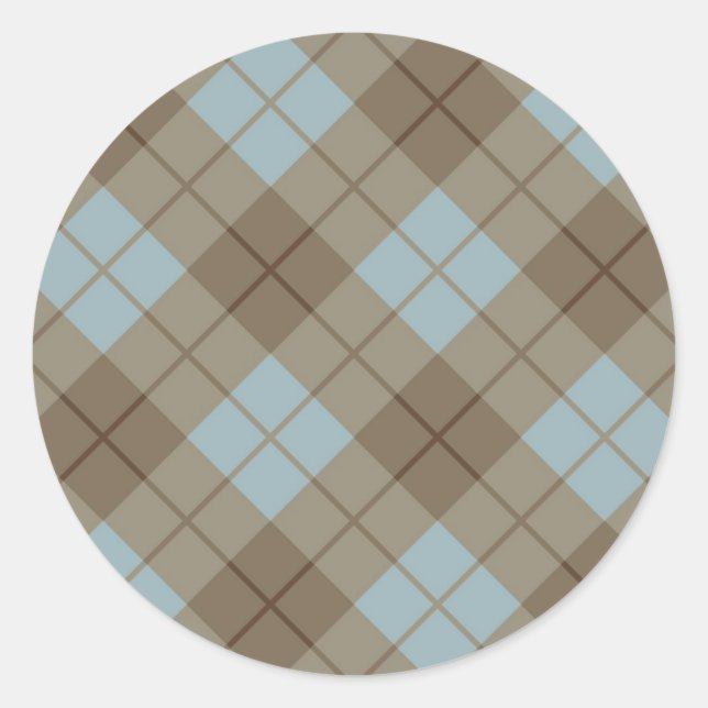Sticker Rond Biais Plaid en bleu et Brown (Devant)