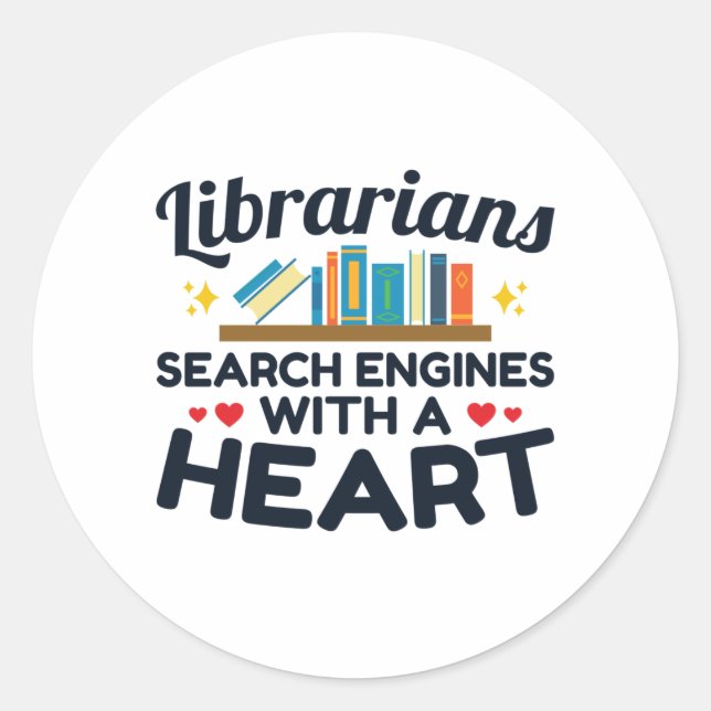 Sticker Rond Bibliothécaires Moteurs de recherche avec un coeur (Devant)