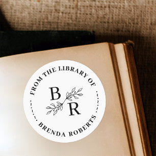 Sticker Rond Bibliothèque d'initiales botaniques rondes classiq
