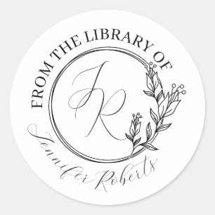 Sticker Rond Bibliothèque Initiales de script floral féminin Pl