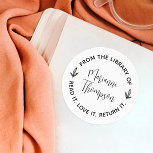 Sticker Rond Bibliothèque ronde de script minimaliste simple en