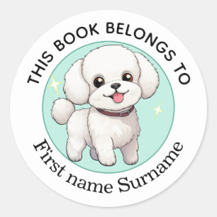 Sticker Rond Bichon Frise Ce Livre Appartient À Custom