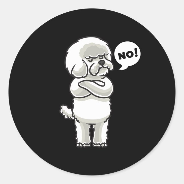 Sticker Rond Bichon Frisé Chien têtu (Devant)