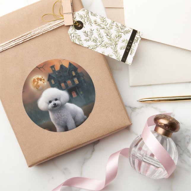 Sticker Rond Bichon Frise Halloween effroi (Cadeaux)