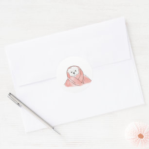 Sticker Rond Bichon Frise Mignon Enveloppé dans une Couverture