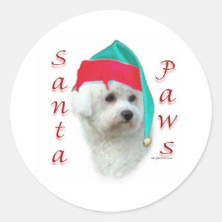Sticker Rond Bichon Frise Père Noël Paws