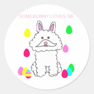 Sticker Rond Bichon Frise Somebunny M'Aime