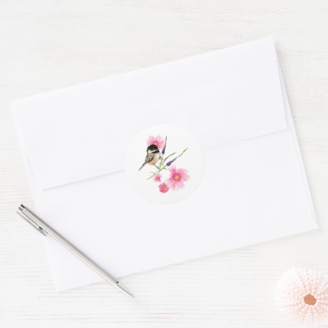 Sticker Rond Bickadee Aux Fleurs (Enveloppe)