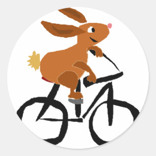 Sticker Rond Bicycle Brown amusant à cheval lapin