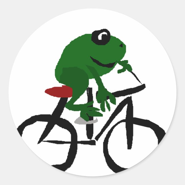 Sticker Rond Bicyclette à équitation de grenouille verte amusan (Devant)