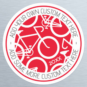 Sticker Rond Bicyclette de texte personnalisé rouge