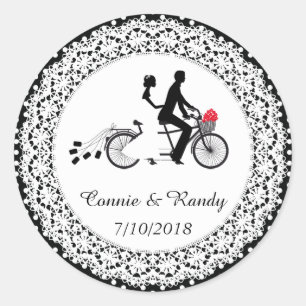 Sticker Rond Bicyclette Mariage Tandem