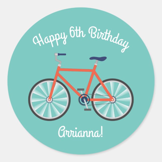 Sticker Rond Bicyclette mignonne Enfants Vélo Anniversaire Fête (Devant)