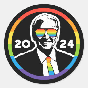 Sticker Rond Biden 2024 Lunettes de soleil arc-en-ciel LGBT Pri