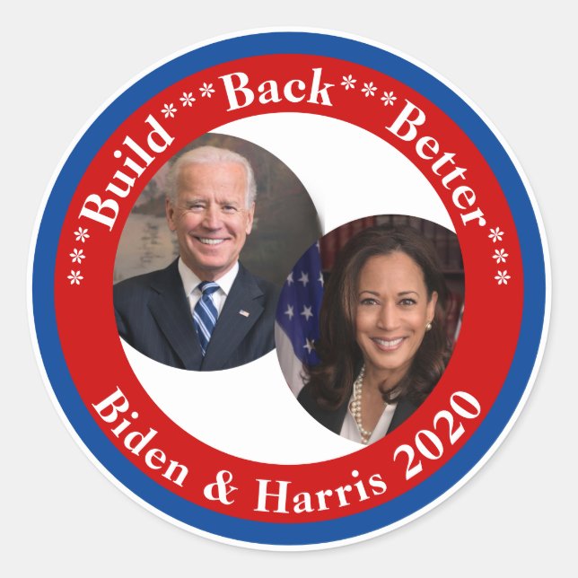 Sticker Rond Biden et Harris - Construisez mieux 2020 (Devant)