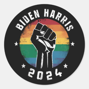 Sticker Rond Biden Harris 2024 LGBT Arc-en-ciel Fierté Gay Élec