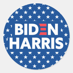 Sticker Rond Biden / Harris White Stars Motif Blue