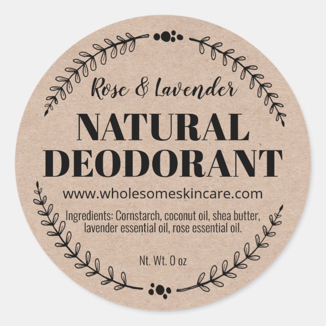 Sticker Rond Bien-être biologique Déodorant naturel Kraft Étiqu (Devant)