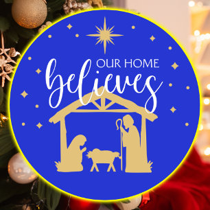 Sticker Rond Bienheureux Premier Accueil Noël Scène de la Nativ