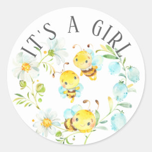 Sticker Rond Bientôt Bee Famille de 3 Bee C'est une Fille Favor