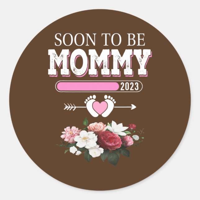 Sticker Rond Bientôt Être Maman EST 2023 Floral Funny New Mom (Devant)