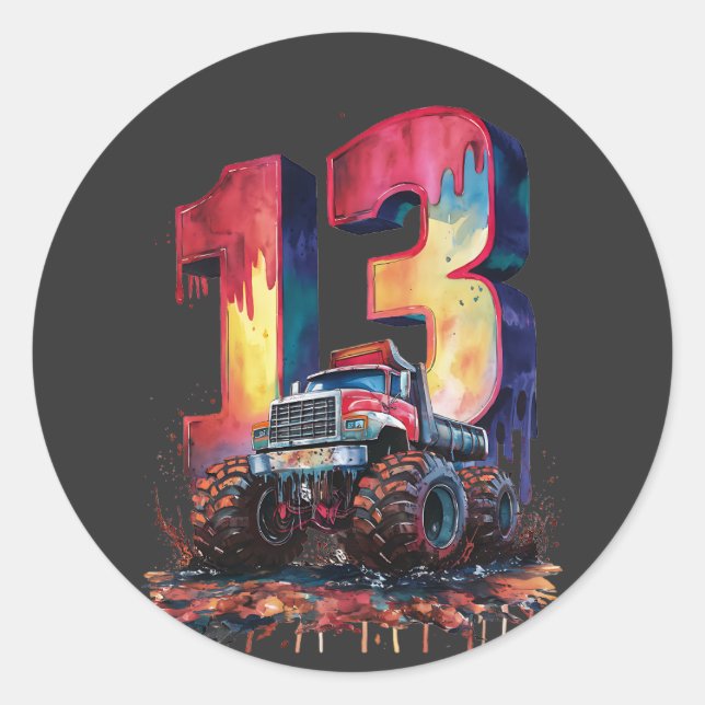 Sticker Rond Bienvenue 13 ans Monstrous Truck Legend Commence. (Devant)