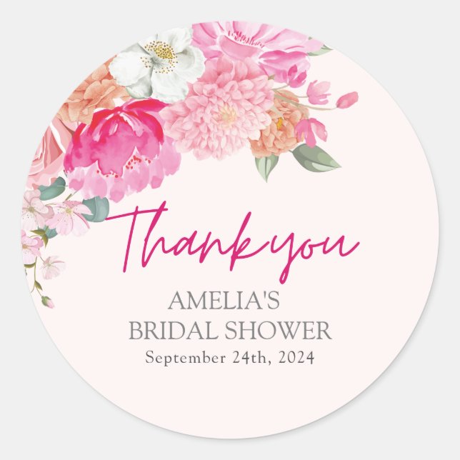 Sticker Rond Bienvenue à la Baby Shower Florale Aquarelle Rose (Devant)