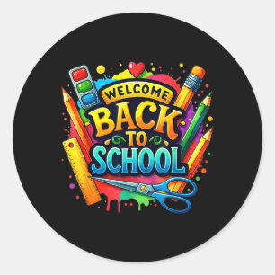 Sticker Rond Bienvenue à l'école aquarelle Premier jour de clas