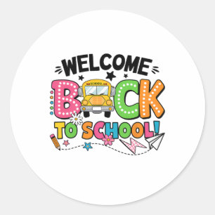 Sticker Rond Bienvenue à l'école Autobus scolaire Premier jour 