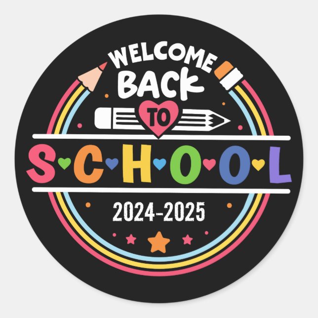Sticker Rond Bienvenue à l'école – Classe amusante et colorée  (Devant)