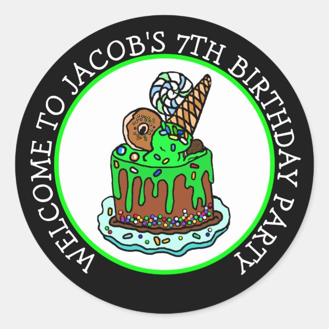 Sticker Rond Bienvenue à ma fête d'anniversaire (Devant)