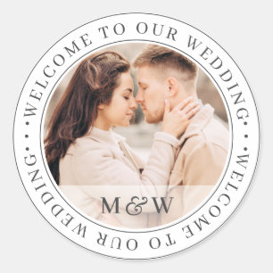 Sticker Rond Bienvenue À Notre Photo Personnalisée Mariage Clas