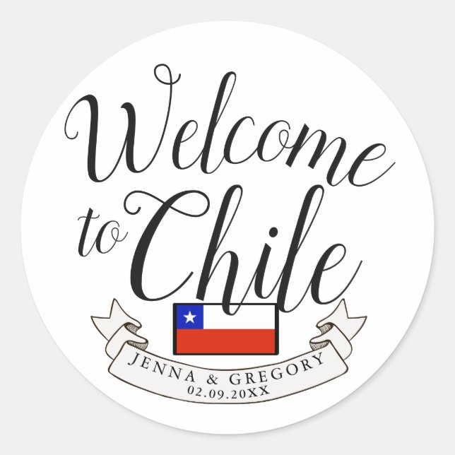 Sticker Rond Bienvenue au Chili | Personnalisation du mariage d (Devant)