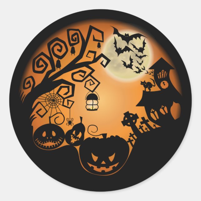 Sticker Rond Bienvenue au Citrouille d'Halloween cauchemardesqu (Devant)