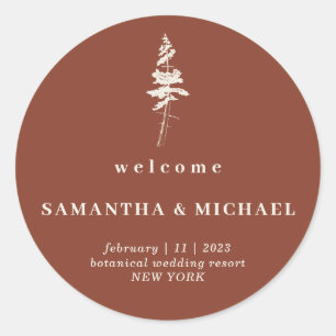 Sticker Rond Bienvenue au Mariage indigène de Forest Pine Tree
