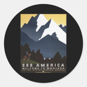 Sticker Rond Bienvenue au Montana