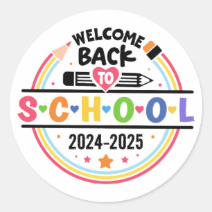 Sticker Rond Bienvenue au retour à l'école – Classe amusante et