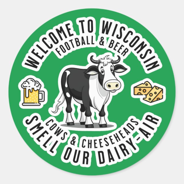 Sticker Rond Bienvenue au Wisconsin, Sentez notre air laitier (Devant)