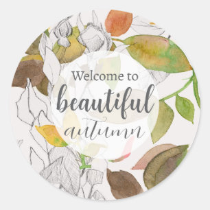 Sticker Rond Bienvenue Aux Belles Feuilles D'Automne Rose