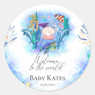 Sticker Rond Bienvenue Baby Ocean Sea Animaux