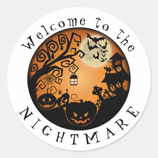 Sticker Rond Bienvenue dans la coutume du Citrouille Halloween  (Devant)