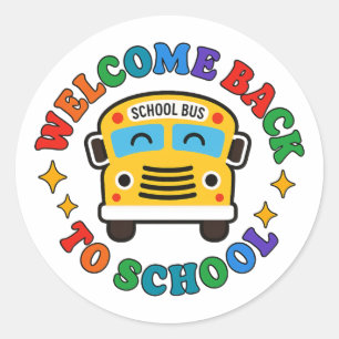 Sticker Rond Bienvenue dans le dessin animé du bus scolaire