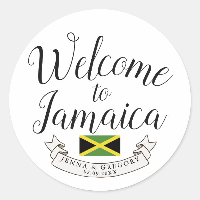 Sticker Rond Bienvenue en Jamaïque | Personnalisation du mariag (Devant)
