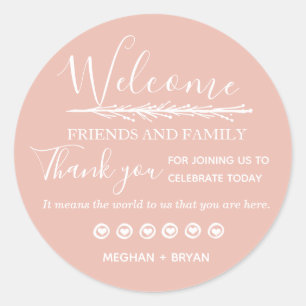 Sticker Rond Bienvenue Famille amis Mariage rose
